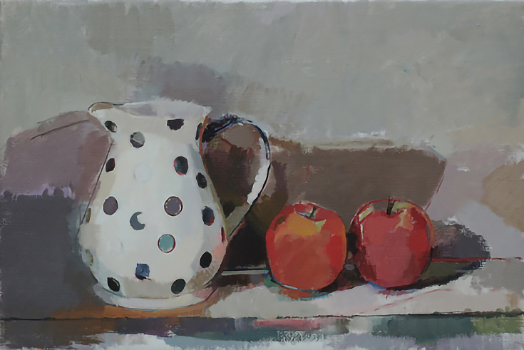 pitcher and apples