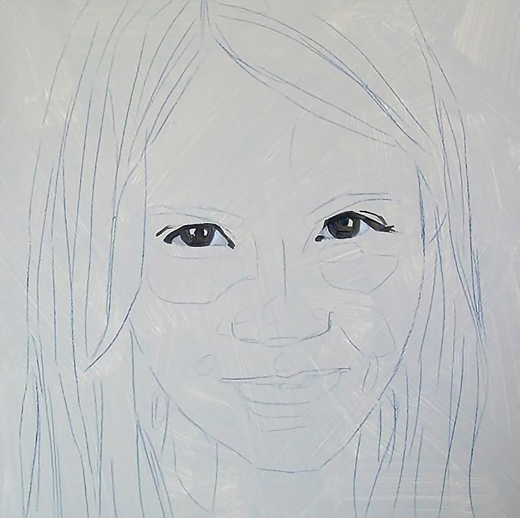 face sketch of girl with eyes painted in
