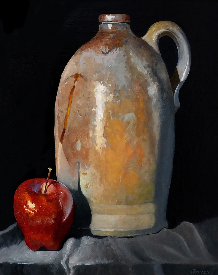 apple meets crock twomey oil painting
