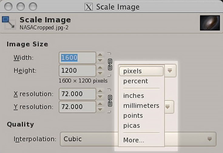 gimp how to resize image