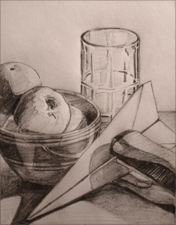 still life drawing of objects in colour