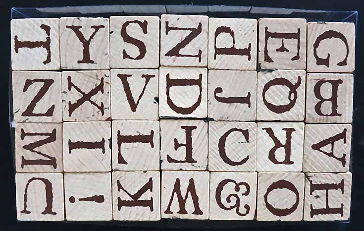 Vintage Wooden Handwriting Alphabet Rubber Stamp Set