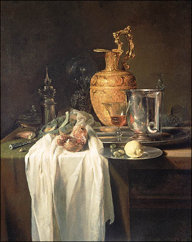 Still Life with Ewer, Vessels, and Pomegranate by Willem Kalf