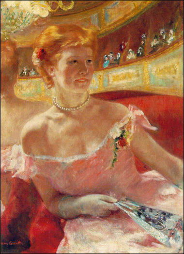 Lydia in Loge, Wearing a Pearl Necklace by Mary Cassatt