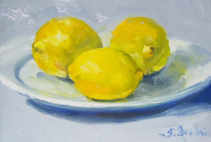Lemons on a White Plate by Susan Jenkins