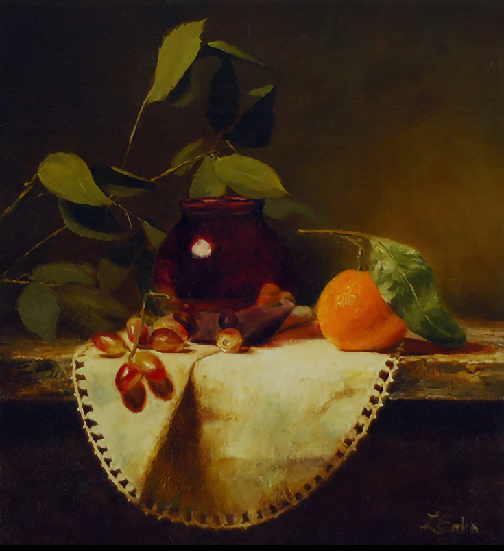 Red Vase and Orange by Lois Eakin