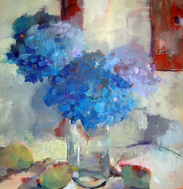 Blue Hydrangeas with Limes by Elaine Elinsky