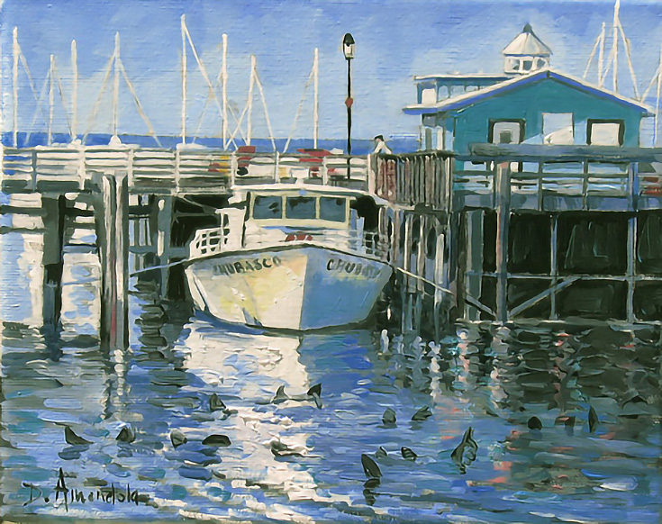 Monterey Port with Boats and Seals by Dominique Amendola