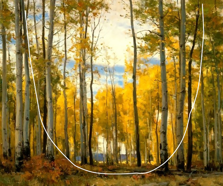 Example of a "U" path in a painting of the woods