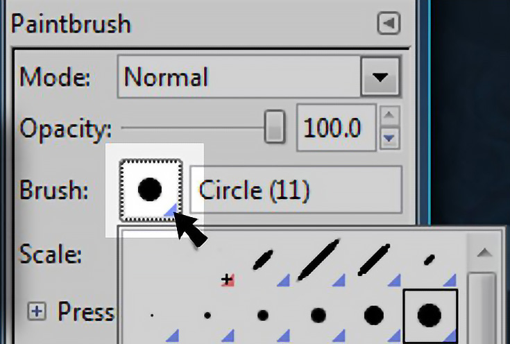 changing brush shape on gimp on mac