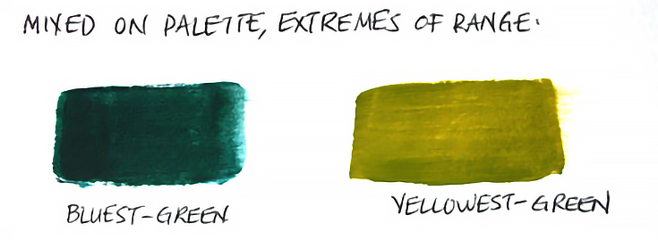 Green paint that is mixed more yellow or blue-dominant