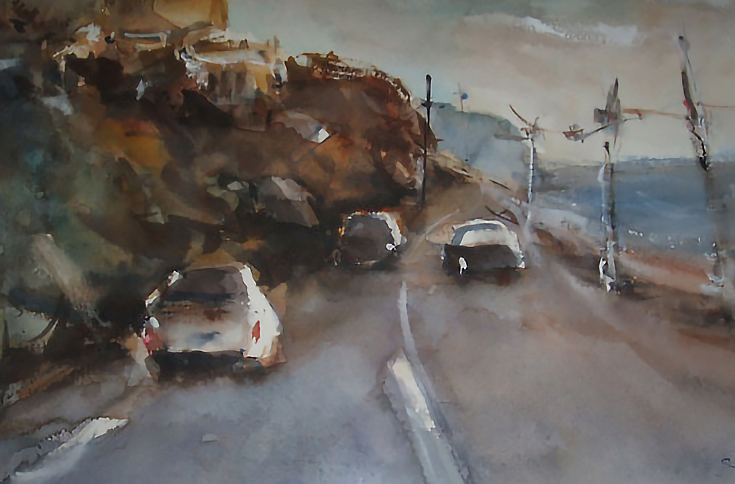 Watercolor painting: Evening at Olivers Hill