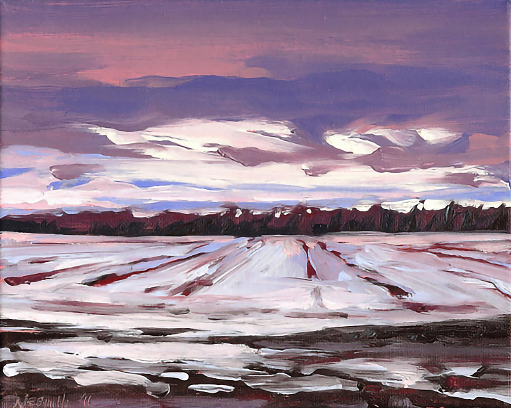 Painting of snowy fields