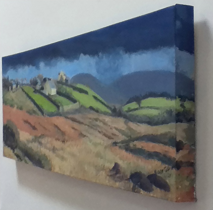 Landscape painting on canvas with wrap-around painted edges
