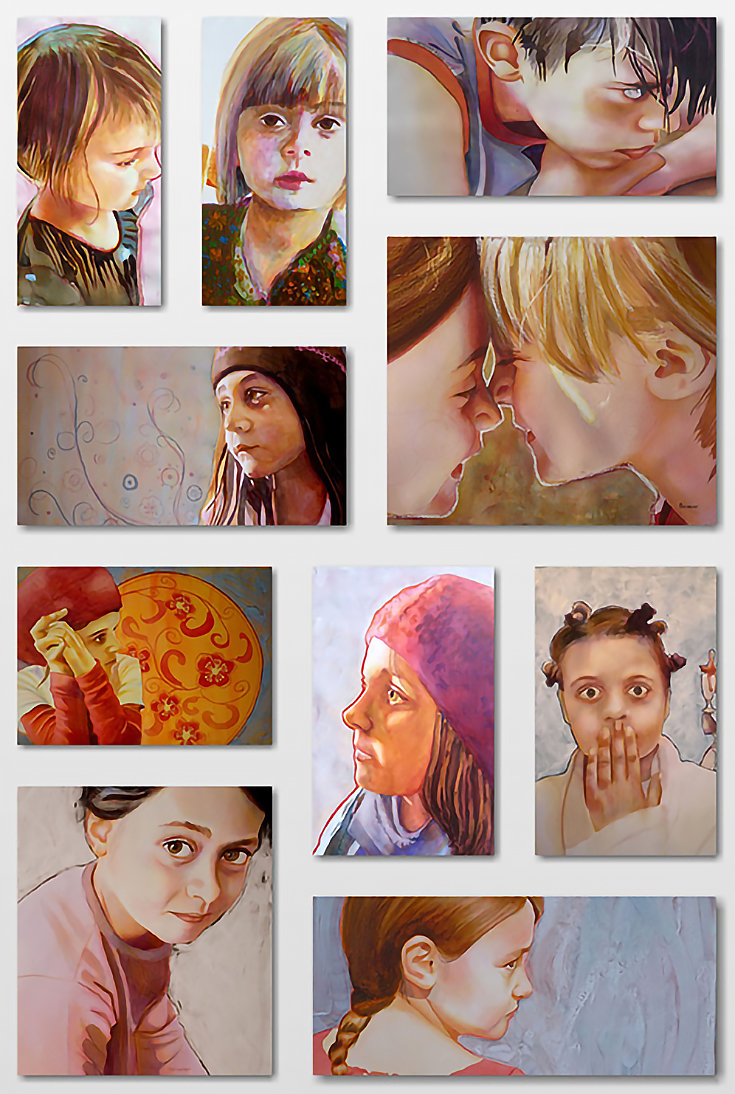 Collage of several paintings by the artist of her children