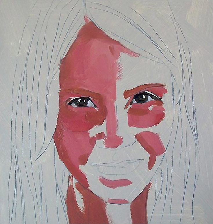 face sketch of girl with eyes and shadows painted in