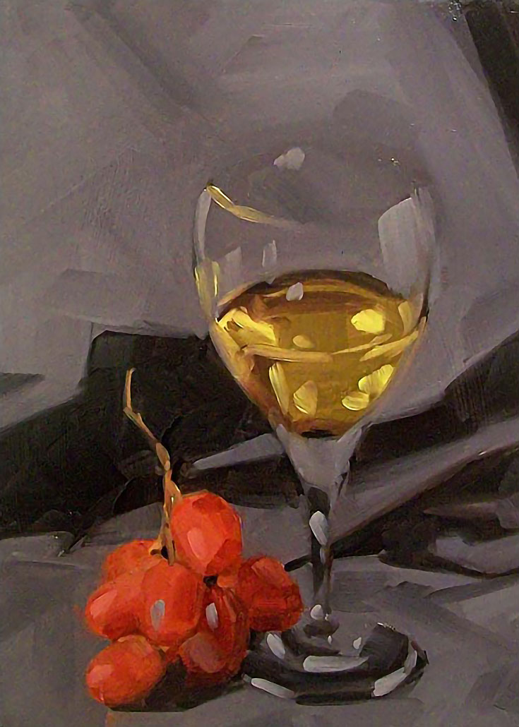 Paint reflections in wine and wine glass