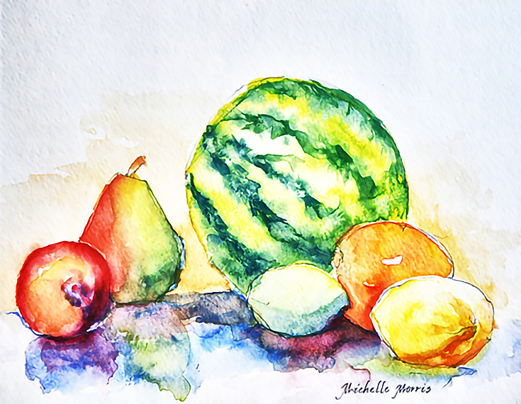 Watercolor scene of fruit