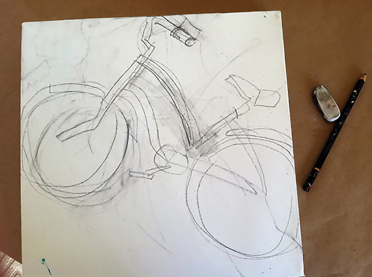 Initial sketch and composition of bicycle