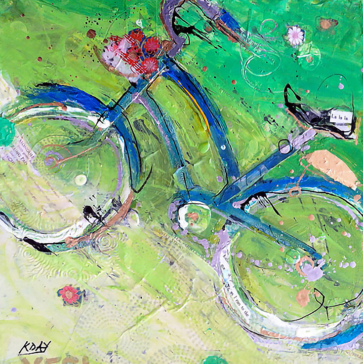 Finished bicycle collage painting