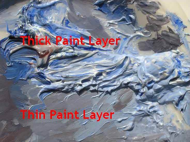 Photo of thick and thin paint layers