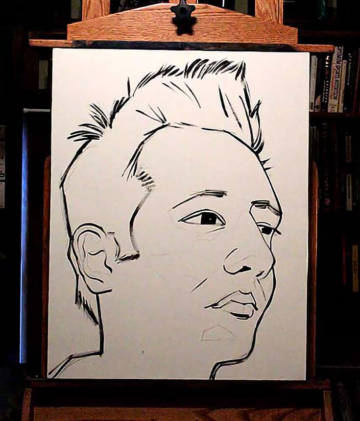 Black line underdrawing for the portrait