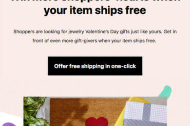 Ety's free shipping banner, encouraging sellers to set up free shipping in a single click