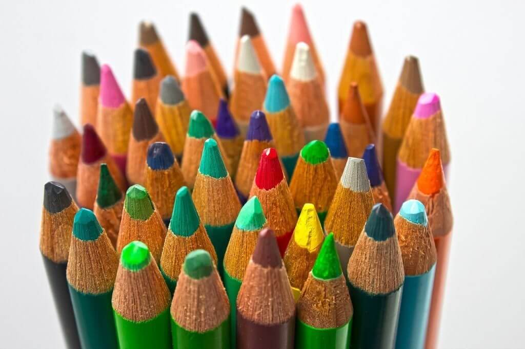 A bundle of colored pencils in a range of colors