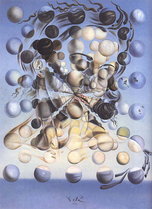 Painting titled "Galatea of the Spheres" by Salvador Dali, showing his muse, Gala, painted from hundreds of spheres