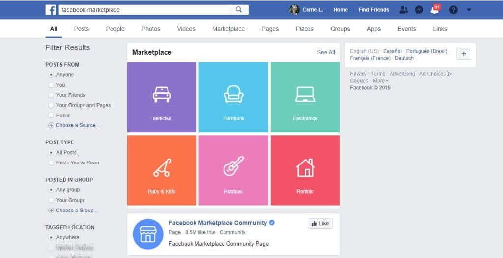 Screenshot of Facebook Marketplace