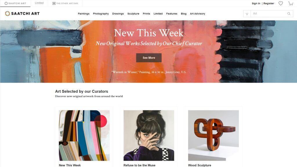 The homepage of Saatchi Art Online, where artists can list art for sale