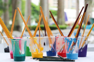 Art materials for a paint-sip class (brushes, paint, pencils, etc)