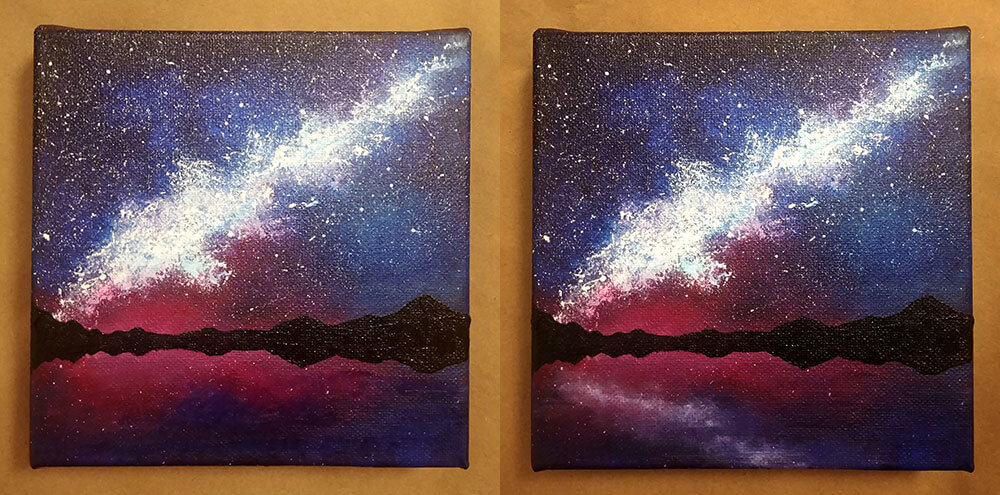 Adding the silhouette and reflection to the painting of a night sky