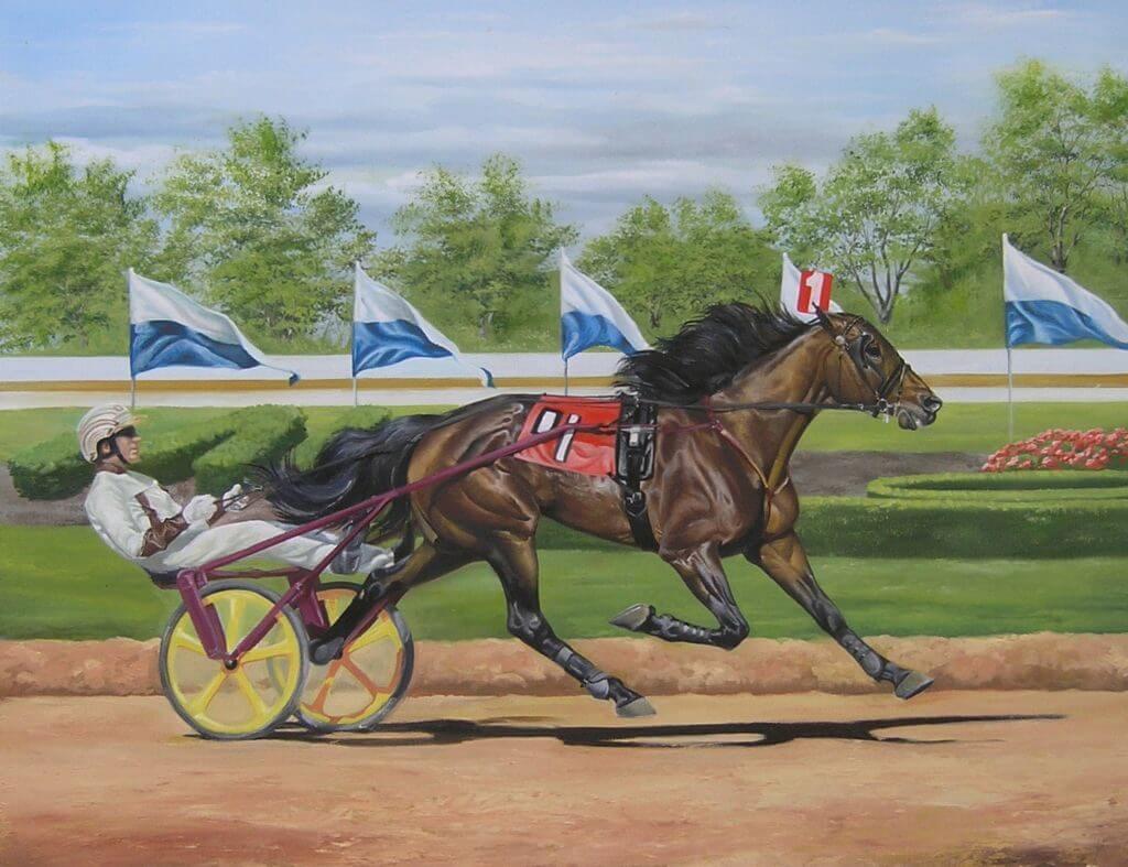 Early painting of a horse cart racer